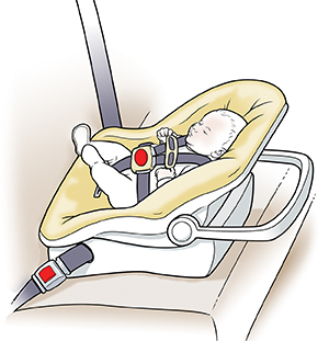 Infant in rear-facing car seat.